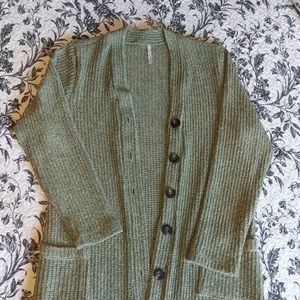 Light Green Open Knit Long Cardigan
